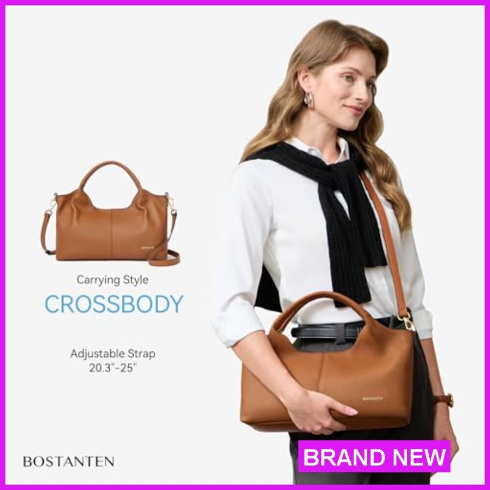 Genuine Leather Satchel Handbag Crossbody Shoulder Bag Top Handle Adjustable - Picture 4 of 7